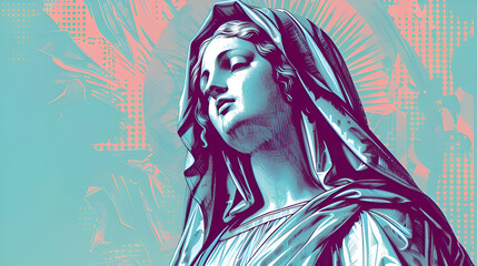Holy virgin mary, mother of Jesus halftone vintage image
