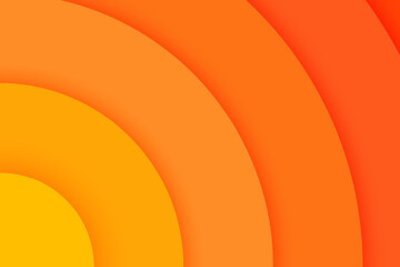 Orange corner concentric circles banner. Sun light, sunrise or sunset, sunburst background. Ripples, impact, sonar wave, radar sound signal wallpaper. Vector illustration in paper cut style. - obrazy, fototapety, plakaty
