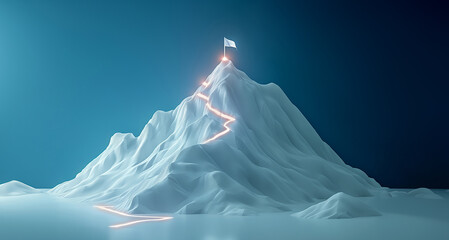 A flag, goal, purpose and vision on the top of the mountain - obrazy, fototapety, plakaty