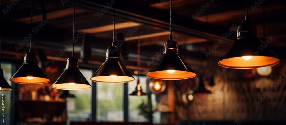 Poster multiple bright lights are suspended from the ceiling in a close-up view, adding ambiance to the spa