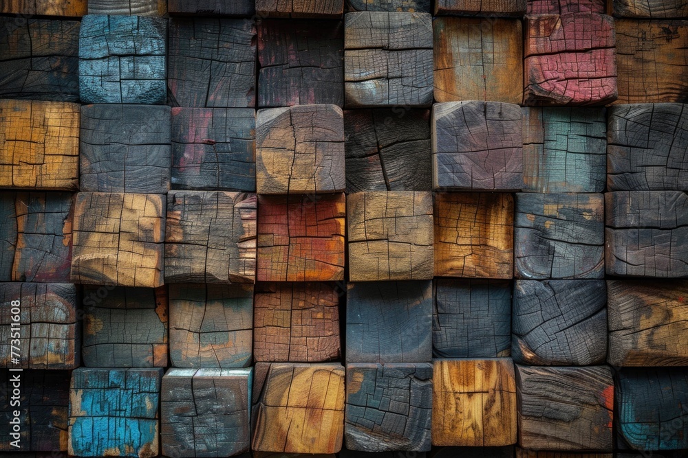 Poster close up shot of a bunch of wood blocks. suitable for various design projects