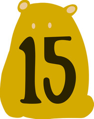 Colouring number 15 for kids yellow cute bear