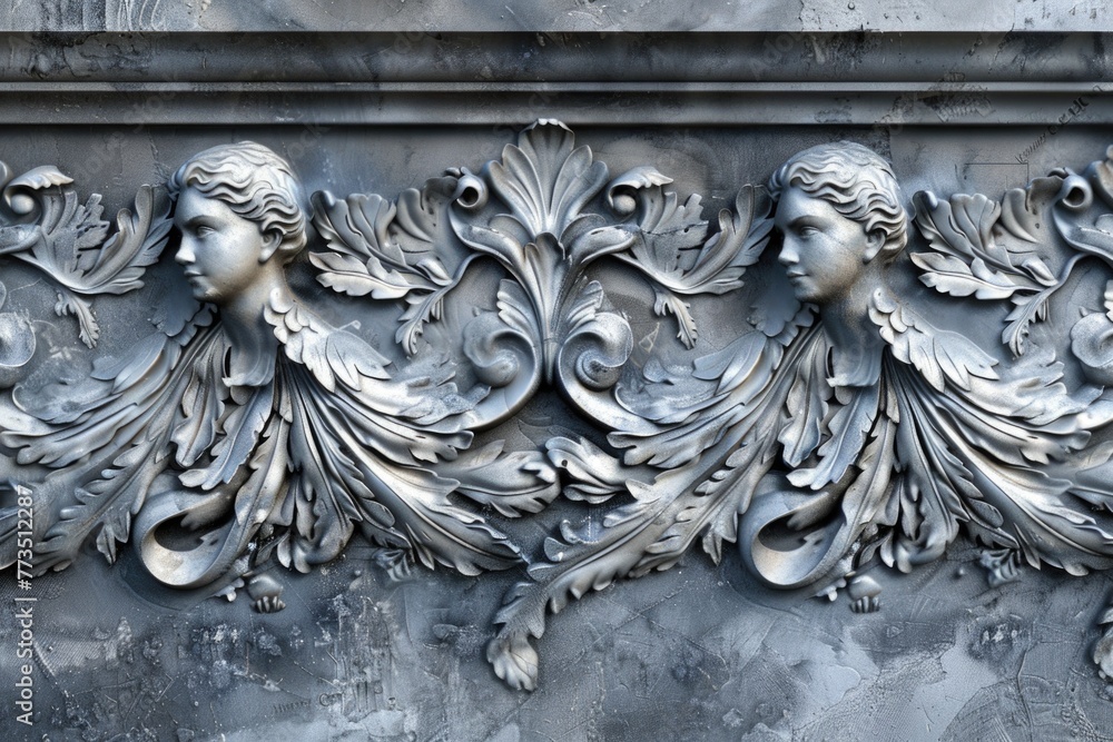 Poster detailed view of decorative design on a building, suitable for architectural projects