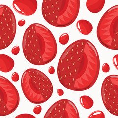 Easter seamless pattern with decorated eggs with red strawberry and red eggs for holiday poster, textile or packaging	