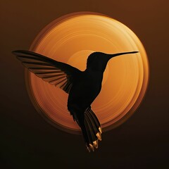 Obraz premium Silhouette of a hummingbird with propeller wings, on a biomimicry in aviation background, concept for the inspiration of nature in sustainable aviation design.