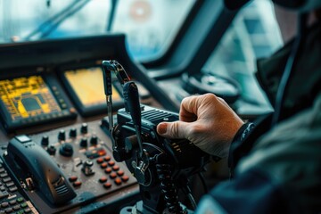 Close up of a person piloting a plane. Suitable for aviation and travel concepts