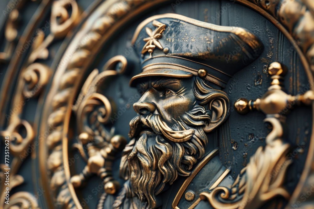 Poster detailed shot of a statue of a man with a beard. ideal for historical or artistic projects