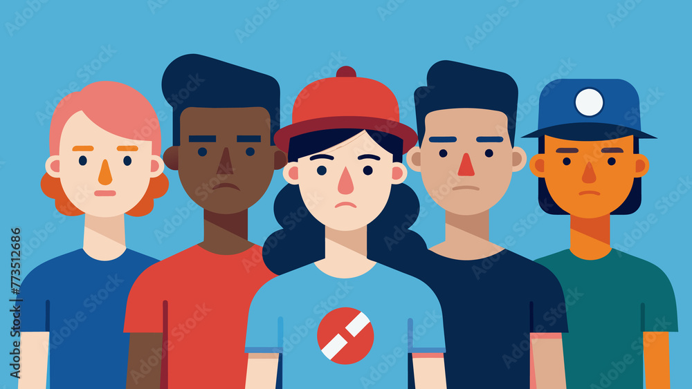 Poster a group photo with each individual wearing a tshirt or hat representing their stance on a controvers