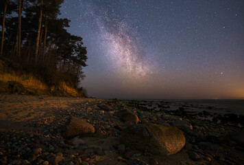 Milky Way over the sea in the evening. Long exposure photograph