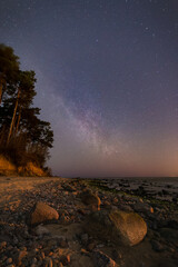 Milky Way over the sea in the evening. Long exposure photograph