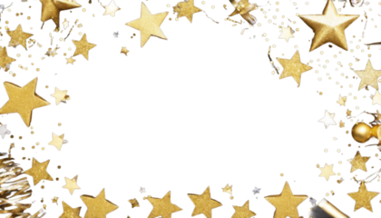 New border Top background. Years corner decorations glittery black view stars Eve gold confetti noisemakers. streamers banner year party shiny decor decoratio