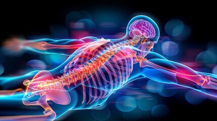 Back Pain, Backache, Human Spine X-ray Anatomy, Emphasizing the Spine, Bones and Potential injuries