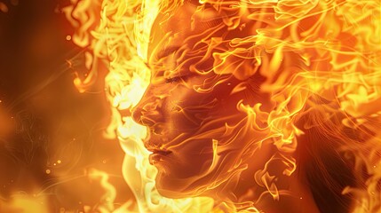 Digital art of a woman's face embodying the essence of fire