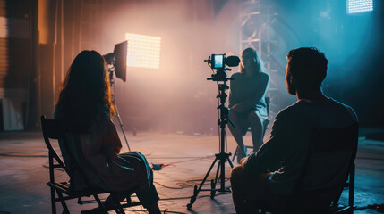Fototapeta premium On Set Photography, Operator Using Professional Camera for Shooting