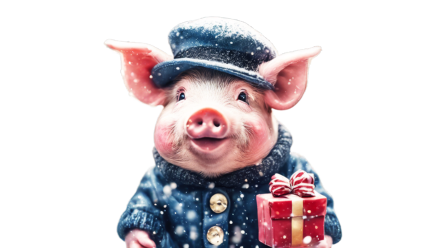 year symbol New confetti invitation hat Christmas coat watercolor postman packaging gifts. postcard piggy toy winter pig animal art card cartoon celebration children childho