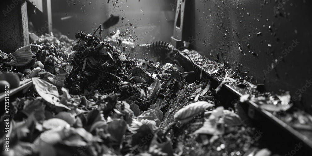 Poster a stark black and white image of a pile of trash. suitable for environmental and waste management co