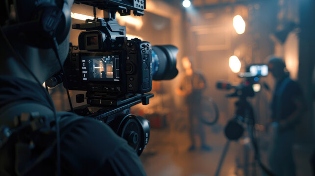 On Set Photography, Operator Using Professional Camera for Shooting