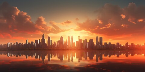 Futuristic city at sunset. 3D render. Landscape.