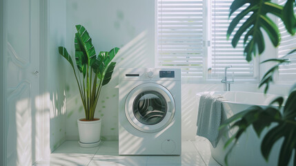 Basket and Washing Machine on White Surface