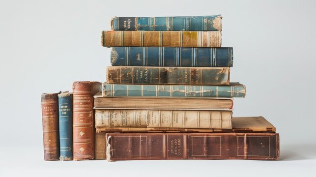  A stack of vintage books is neatly arranged on top of each other 