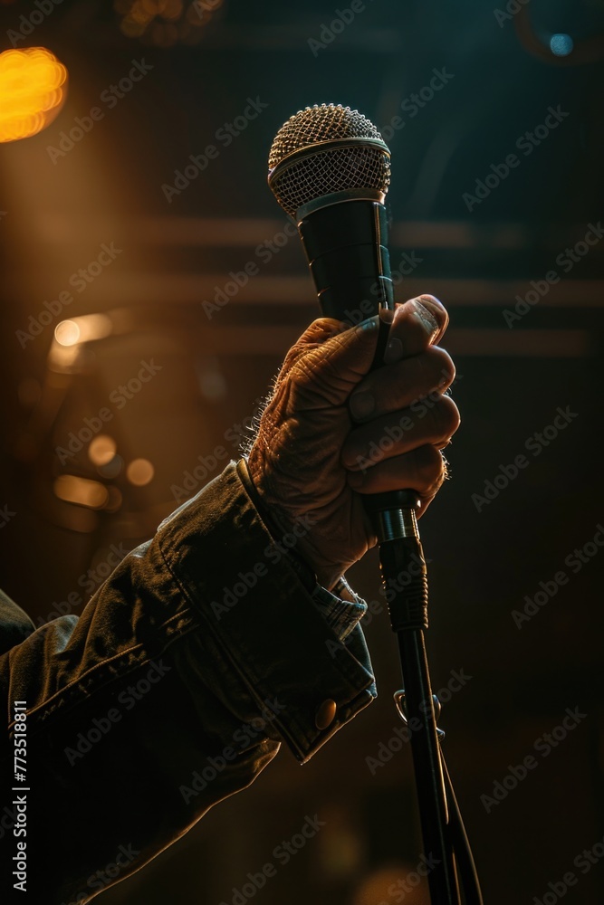 Poster a person holding a microphone, suitable for music and performance concepts