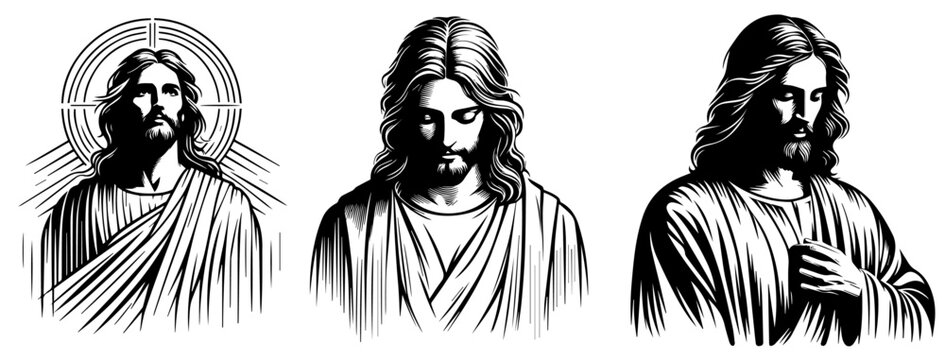 Jesus Christ Savior Messiah Son of God vector illustration silhouette for laser cutting cnc, engraving, religious icon, clipart black shape