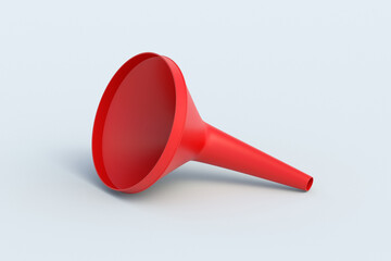 Plastic funnel for fuel, oil or other liquid on orange background. Car accessory. 3d render