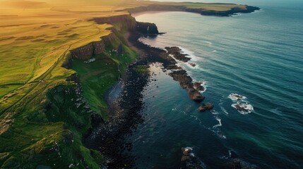 A stunning aerial view of the ocean and cliffs. Perfect for travel and nature concepts