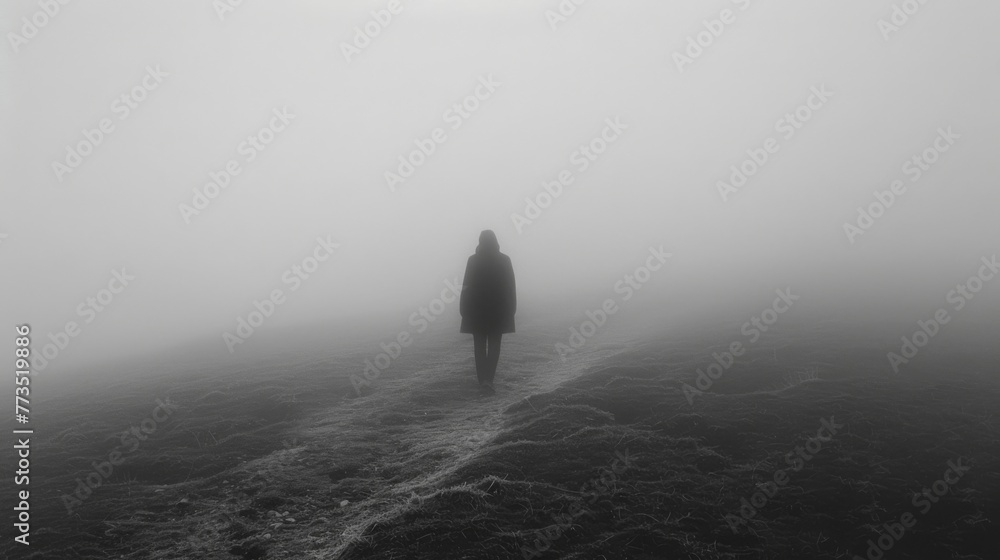 Poster amidst the unexpected fog a lone figure stands determined and resilient refusing to let the elements