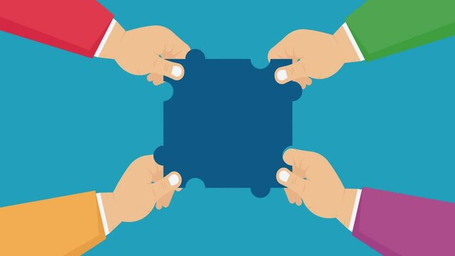 Animation of Ideas from Teamwork. Concept of Hands Pairing Puzzles