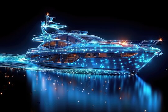 Yachting Adventure Digital 3D Polygon Illustration of a Sleek Yacht Cruising on Dark Blue Waters, Embodying Luxury Travel and Sport Concepts