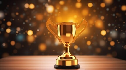 Golden trophy cup winner , Achievement success in education awards concept. 