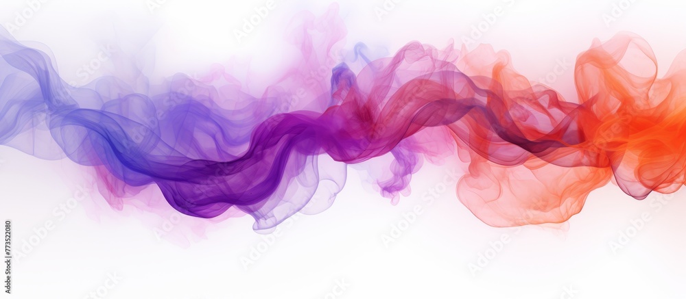 Poster vibrant and dynamic close-up of a colorful smoke wave flowing on a clean white background, creating 