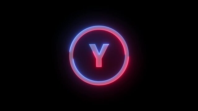 Neon button Y icon blue red color glowing animation black background