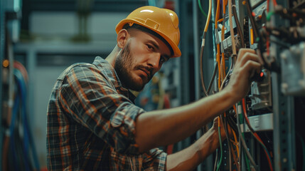 Close-Up of Electrician Repairing Wiring in Switchboard