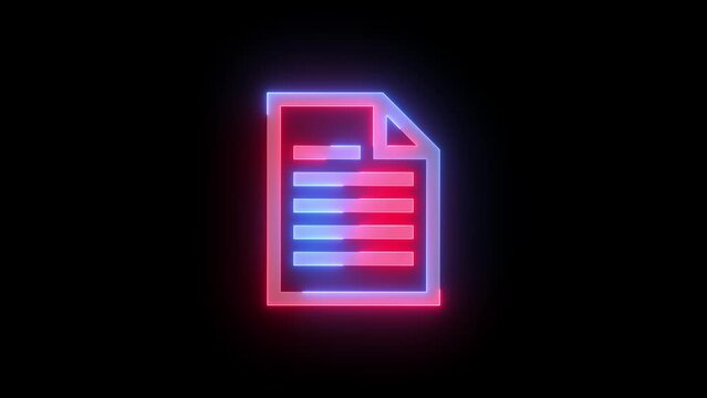 Neon knowledge article text icon blue red color glowing animation black background