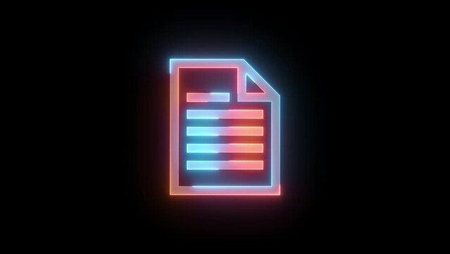 Neon knowledge article text icon brown cyan color glowing animation black background