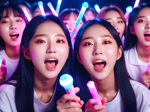 K-Pop Singalong: Fans Unite in a Sea of Light and Joy. generative AI