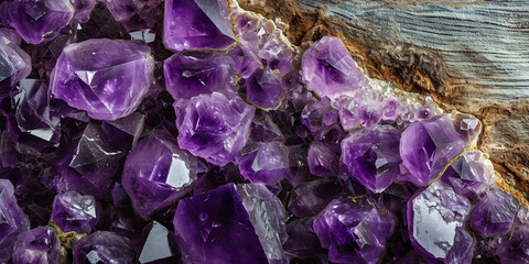 Purple mineral Amethyst background, Closeup shot of a purple amethyst texture, Surface of Sugilite Charoite Lepidolite Fluorite Purpurite Peacock Ore Phosphosiderite Siberite Rhodolite Garnet