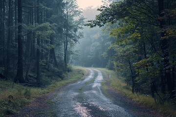 Fototapeta premium A rural road through a forest.