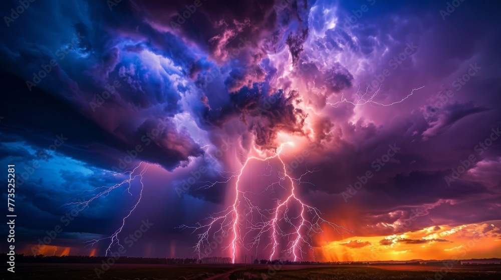Poster lightning crackles through the stormy sky adding to the spectacle of the atmospheric rivers display 