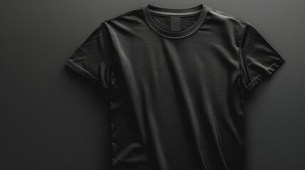 Black tee t shirt round neck cutout file showing the front, back, and side views. Mockup template for artwork graphic design. 3D rendering. - obrazy, fototapety, plakaty
