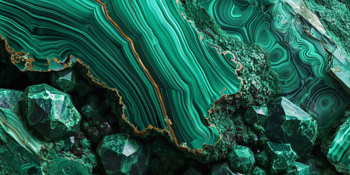 Abstract stone texture background. Turquoise textured surface, polished green free form bullseye malachite specimen like art backdrop. Beautiful handmade marble effect natural gemstone, unique design