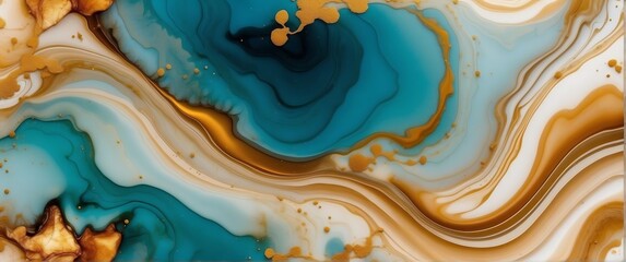 blue Natural luxury abstract fluid art painting in alcohol ink technique. Tender and dreamy wallpaper. Mixture of colors creating transparent waves and golden swirls. For posters, other printed mater
