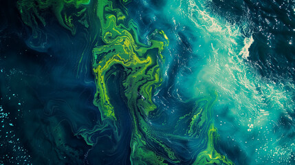 Aerial View of Algal Bloom in Ocean Waters - obrazy, fototapety, plakaty