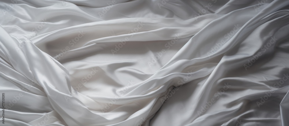 Poster a close up of a clean white bed sheet placed on top of a white sheet underneath, creating a smooth a