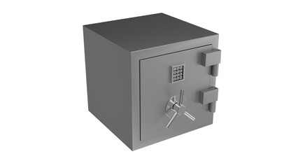 Metal code safe with keyboard lock isolated on transparent and white background. Safe concept. 3D render