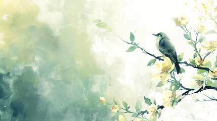 Serene Bird on Floral Branch