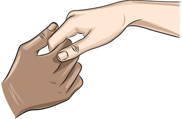Interracial human hands holding each other. Concept romance supports love, peace and unity against racism - Multi ethnic