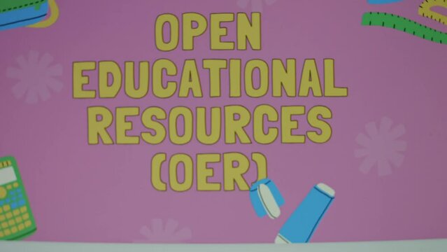 Time to Open educational resources inscription on changing color background. Education concept. Blurred